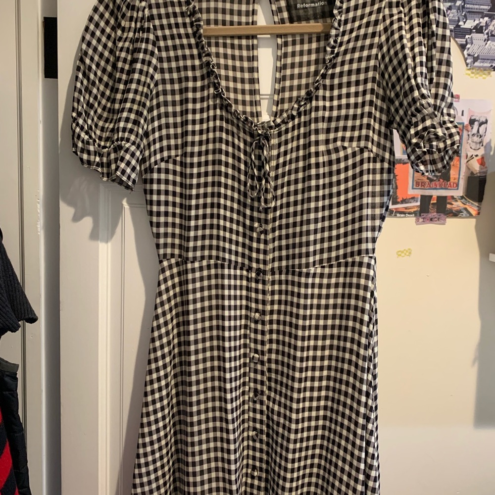 Reformation Gingham Chiffon Puff Sleeve Minidress